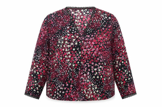 Front view of Gallery Women’s Multicoloured Floral Long Sleeve V-Neck Blouse, size UK 14