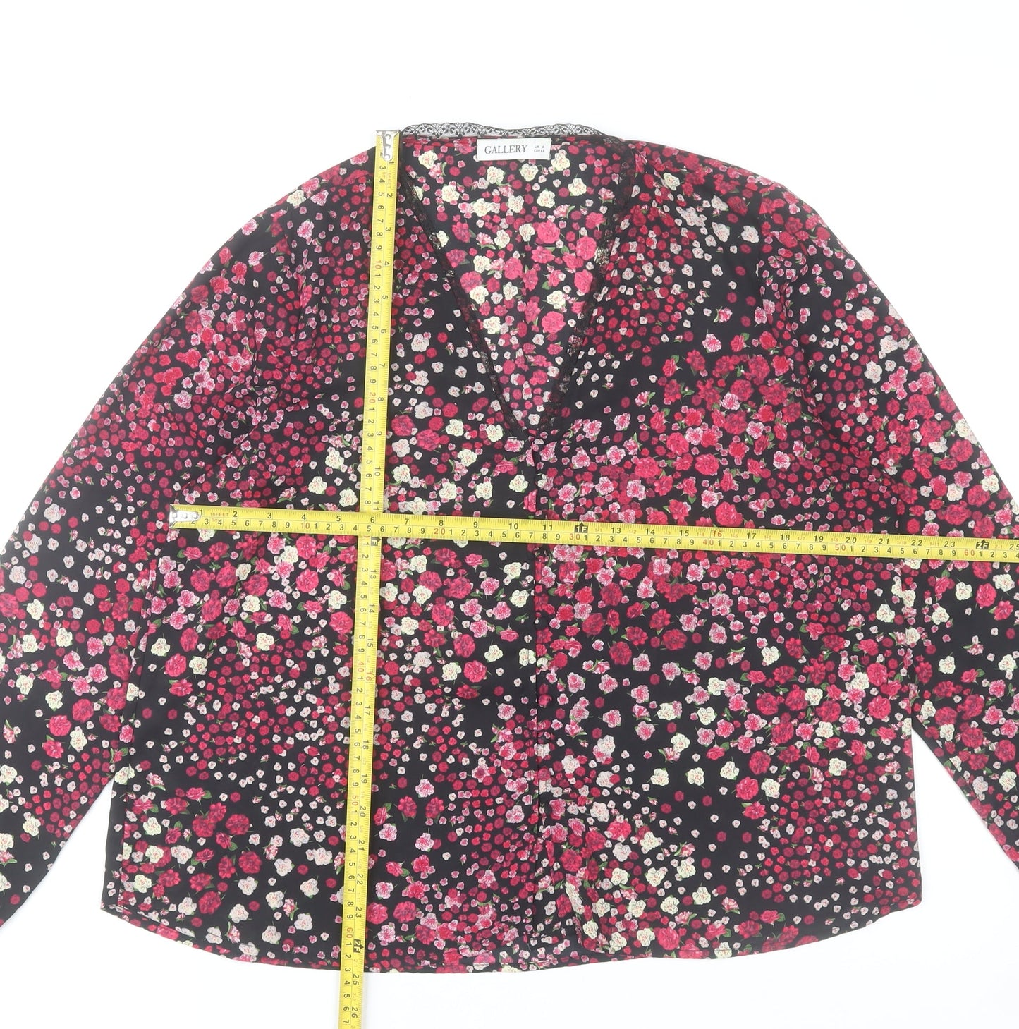 Gallery Women’s Multicoloured Floral Long Sleeve V-Neck Blouse Size 14
