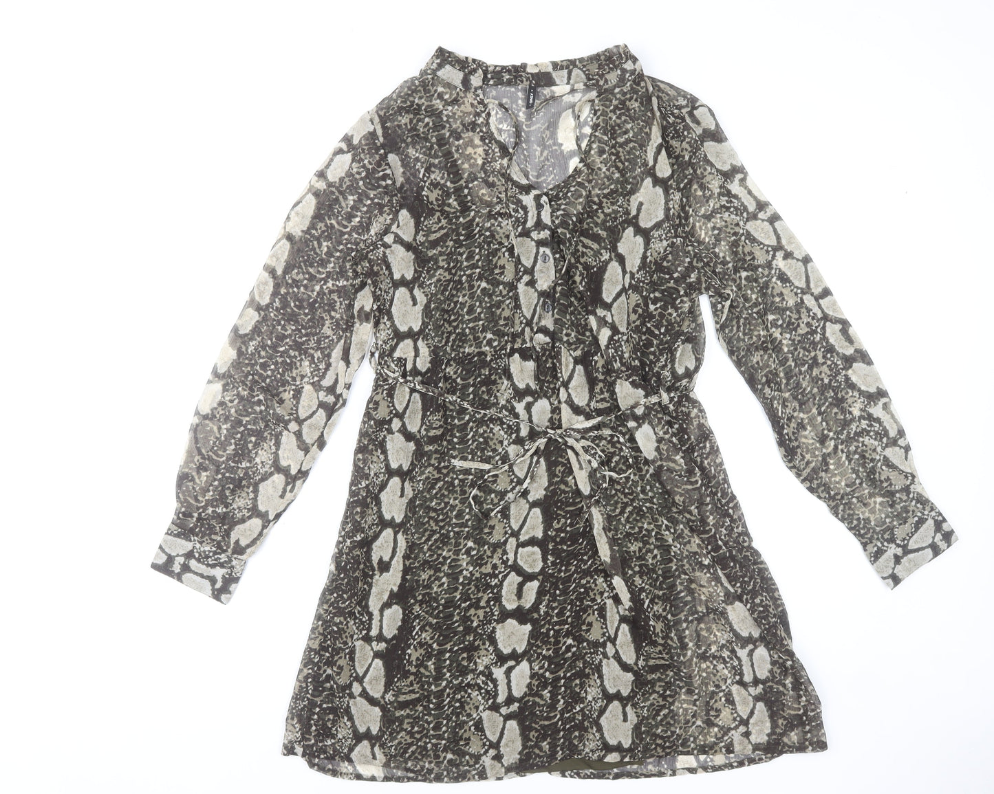 ONLY Women's Brown Snake Print Shirt Dress Size M Long Sleeve