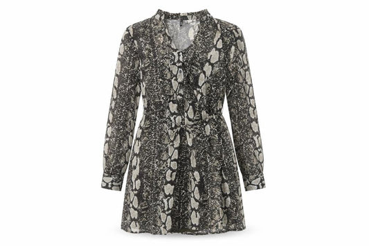 ONLY Women's Brown Snake Print Shirt Dress Size M Long Sleeve