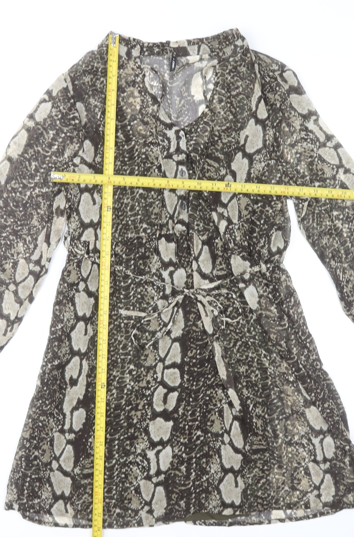 ONLY Women's Brown Snake Print Shirt Dress Size M Long Sleeve