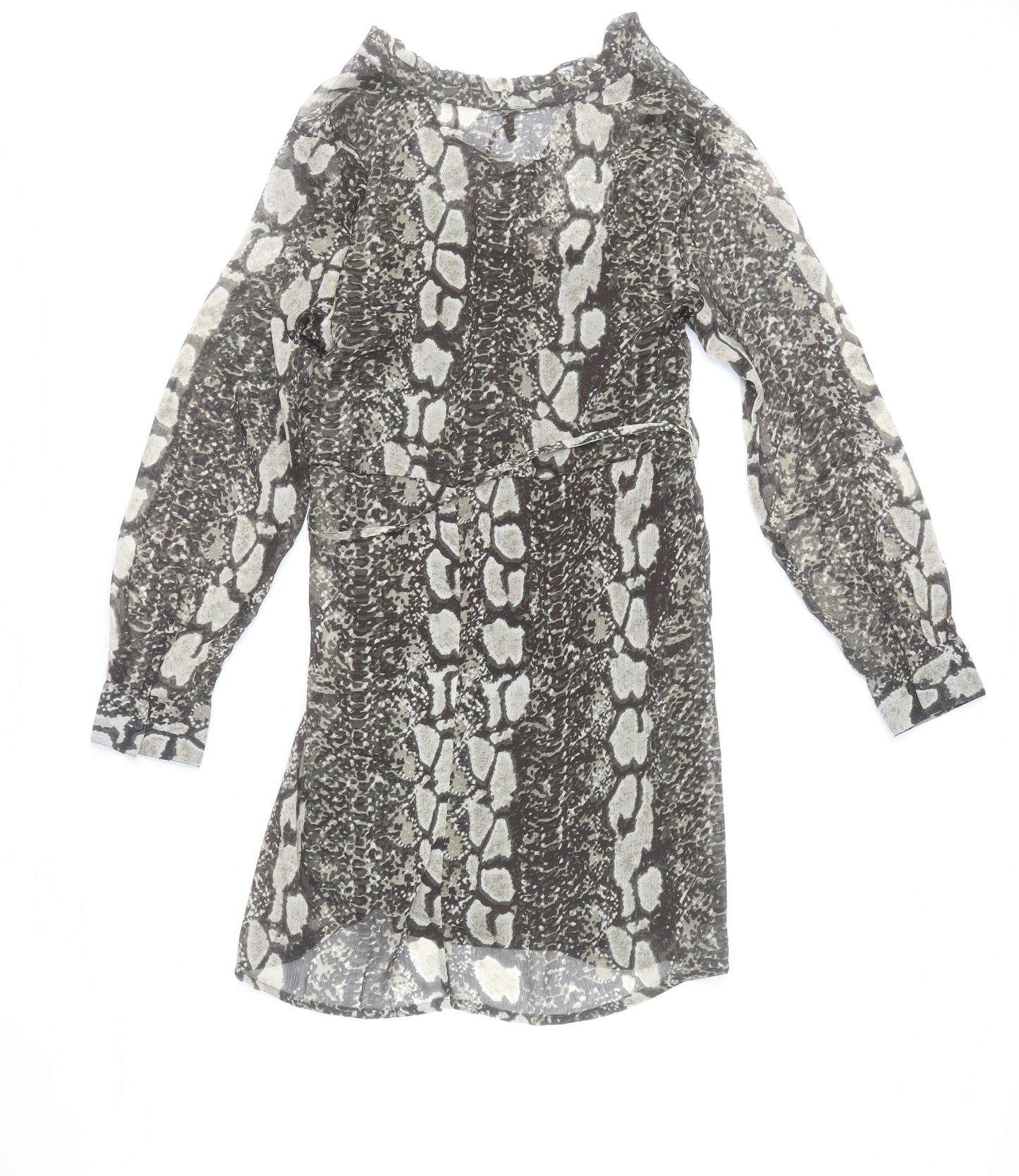 ONLY Women's Brown Snake Print Shirt Dress Size M Long Sleeve