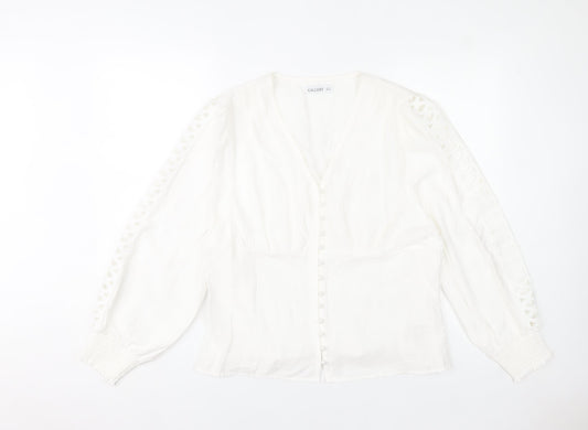 Additional front view of Gallery Women’s White Viscose Tunic Blouse, size UK 18, Long Sleeve