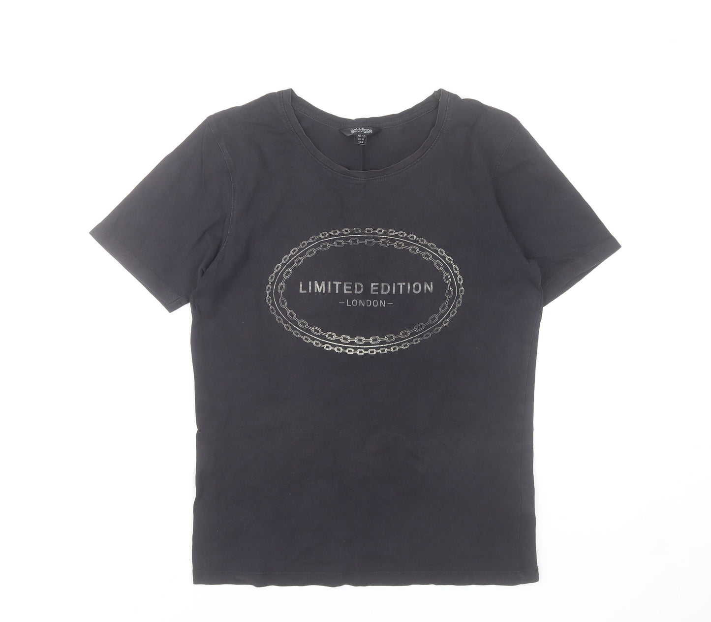 Golddigga Womens Black Cotton Limited Edition London T-Shirt UK 10