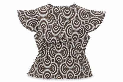 Next Womens Brown Geometric Wrap Blouse UK 14 Short Sleeve