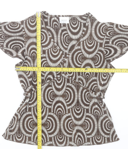 Next Womens Brown Geometric Wrap Blouse UK 14 Short Sleeve