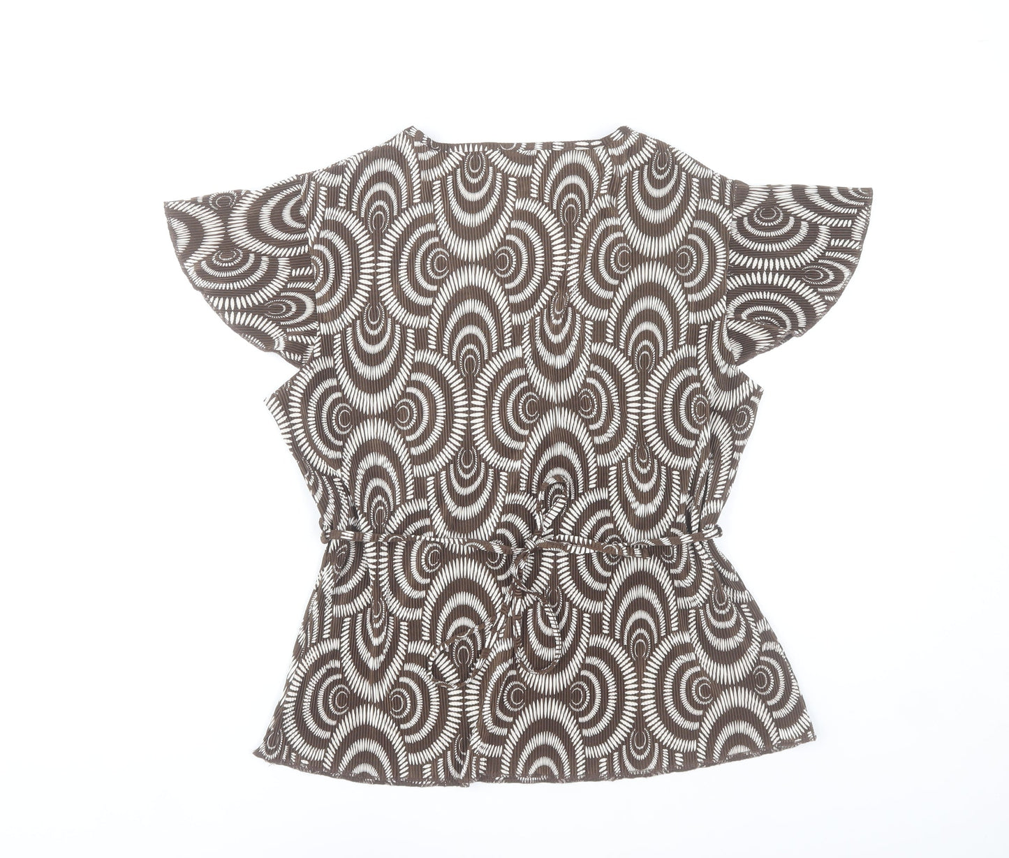 Next Womens Brown Geometric Wrap Blouse UK 14 Short Sleeve