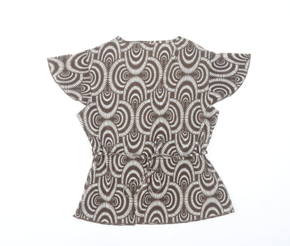 Next Womens Brown Geometric Wrap Blouse UK 14 Short Sleeve