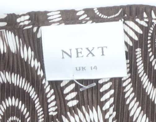 Next Womens Brown Geometric Wrap Blouse UK 14 Short Sleeve