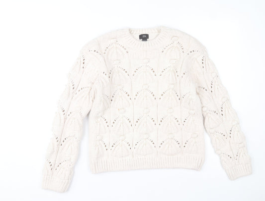River Island Girls Ivory Knit Jumper 11-12 Years Acrylic Blend Winter Pullover