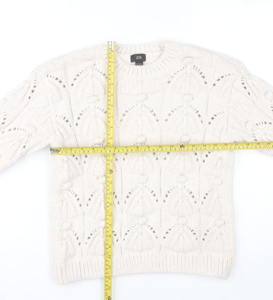 River Island Girls Ivory Knit Jumper 11-12 Years Acrylic Blend Winter Pullover