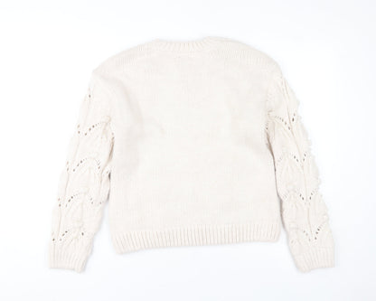 River Island Girls Ivory Knit Jumper 11-12 Years Acrylic Blend Winter Pullover