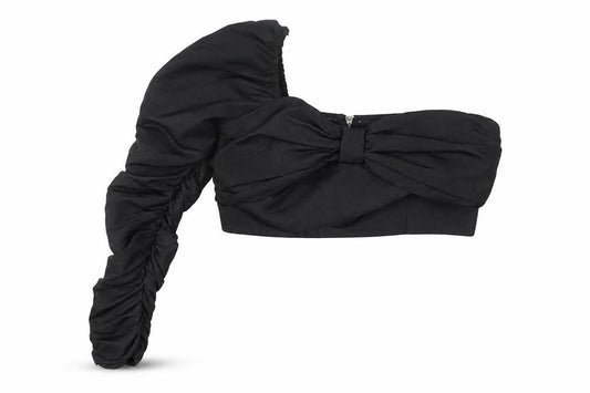 River Island Women’s Black One Shoulder Bow Cropped Blouse UK 10