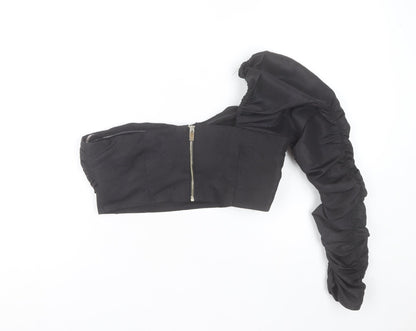 River Island Women’s Black One Shoulder Bow Cropped Blouse UK 10
