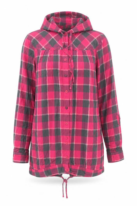 River Island Womens Red Check Hooded Jacket Size 12 Cotton Drawstring Casual