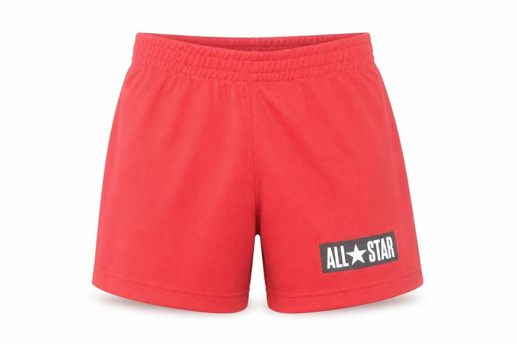 Front view of Converse boys’ red 3-4 years athletic mesh activewear shorts