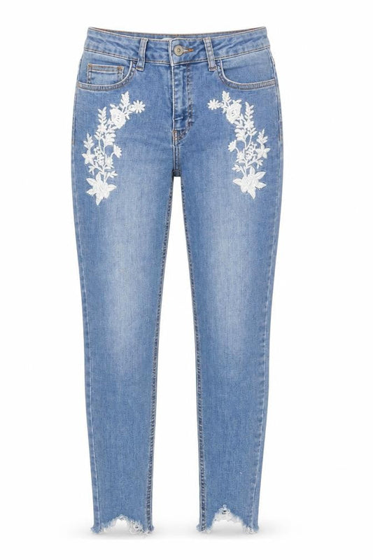 Front view of Denim Co. Women’s Blue Embroidered Skinny Jeans, size UK 10