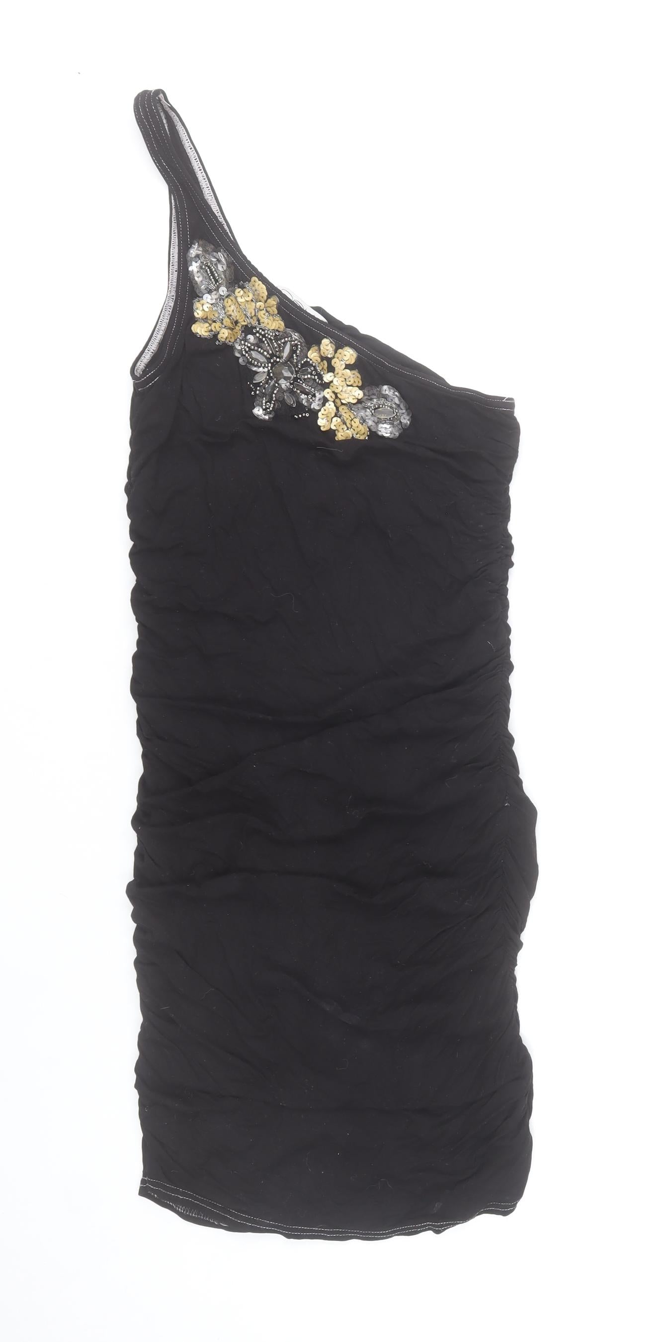 New Look Women’s Black One Shoulder Beaded Bodycon Dress Size 10