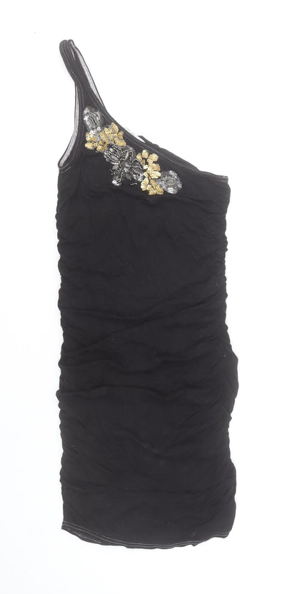 New Look Women’s Black One Shoulder Beaded Bodycon Dress Size 10