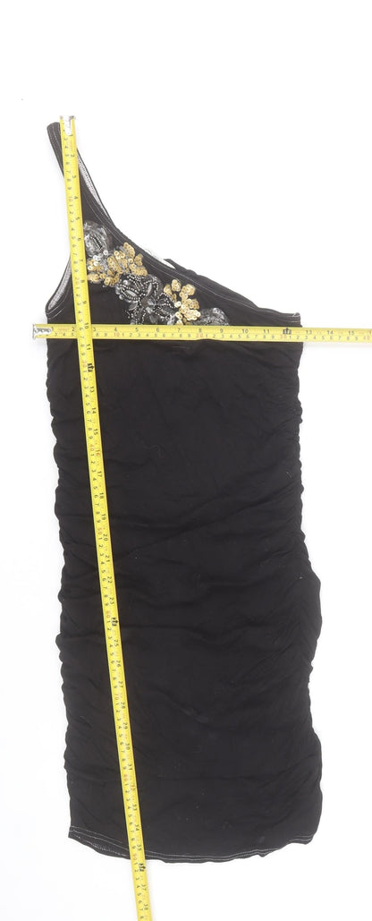 New Look Women’s Black One Shoulder Beaded Bodycon Dress Size 10