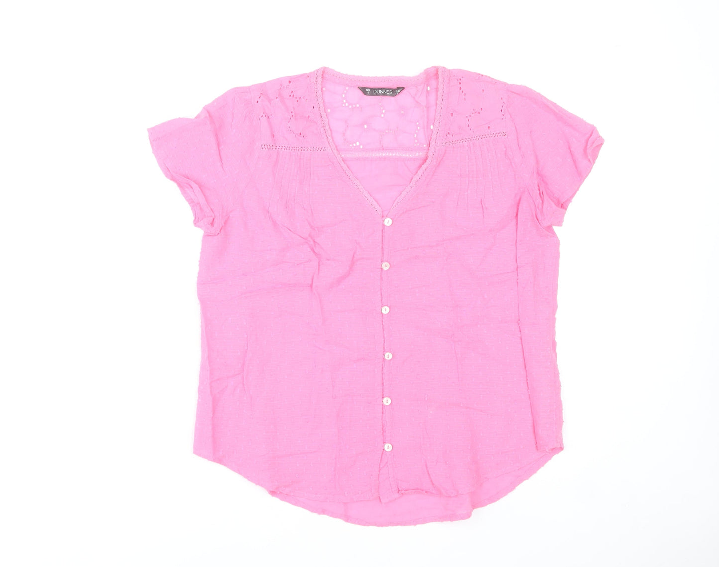Dunnes Stores Women’s Pink Cotton Short Sleeve Button Blouse Size S
