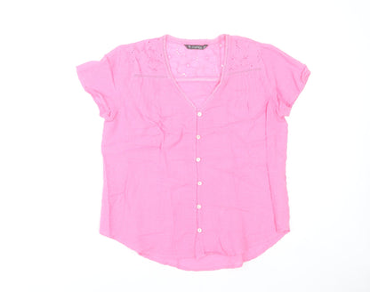 Dunnes Stores Women’s Pink Cotton Short Sleeve Button Blouse Size S