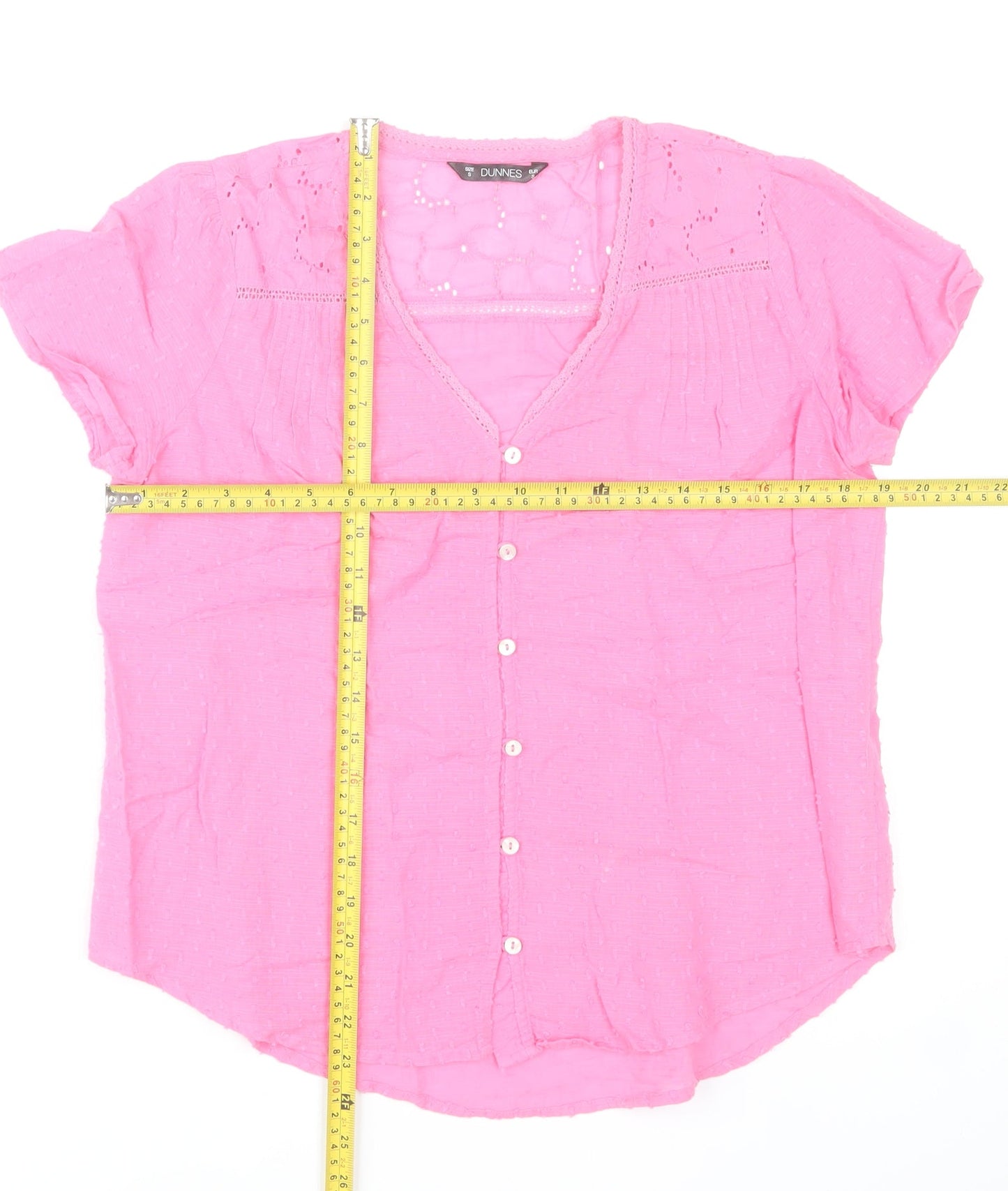 Dunnes Stores Women’s Pink Cotton Short Sleeve Button Blouse Size S
