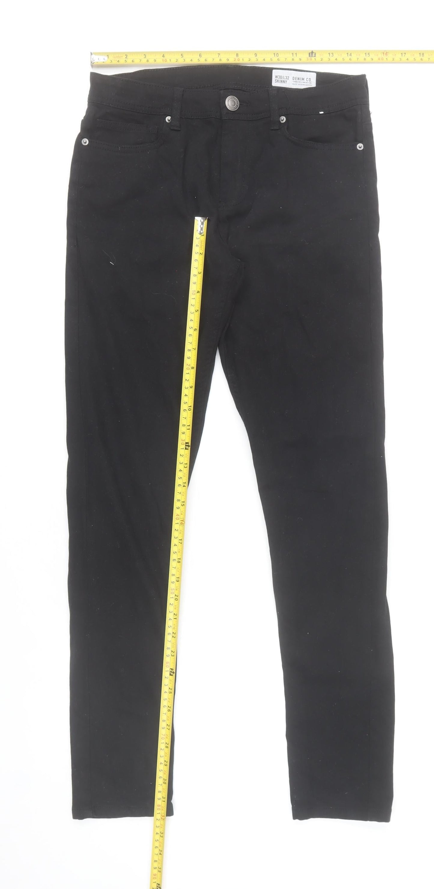 Denim Co Men's Black Skinny Jeans 30x32 Slim Fit Stretch Denim