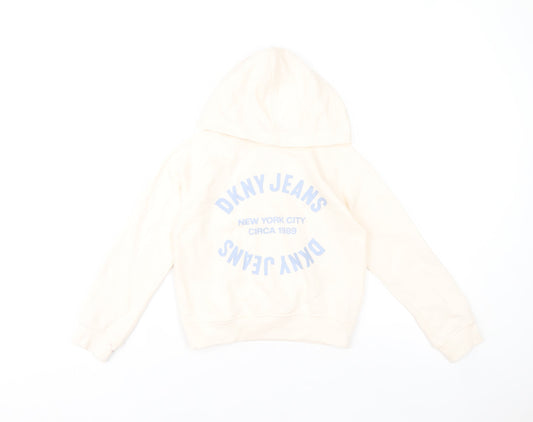 DKNY Jeans Girls Beige Hooded Pullover Hoodie Size 5 Graphic Print