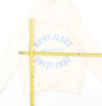 DKNY Jeans Girls Beige Hooded Pullover Hoodie Size 5 Graphic Print