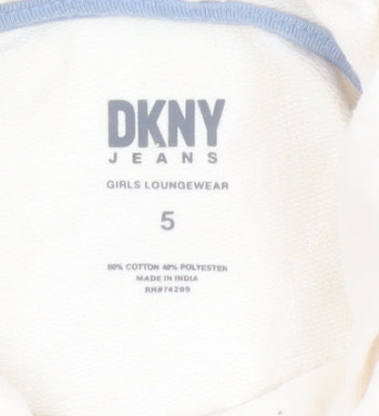 DKNY Jeans Girls Beige Hooded Pullover Hoodie Size 5 Graphic Print