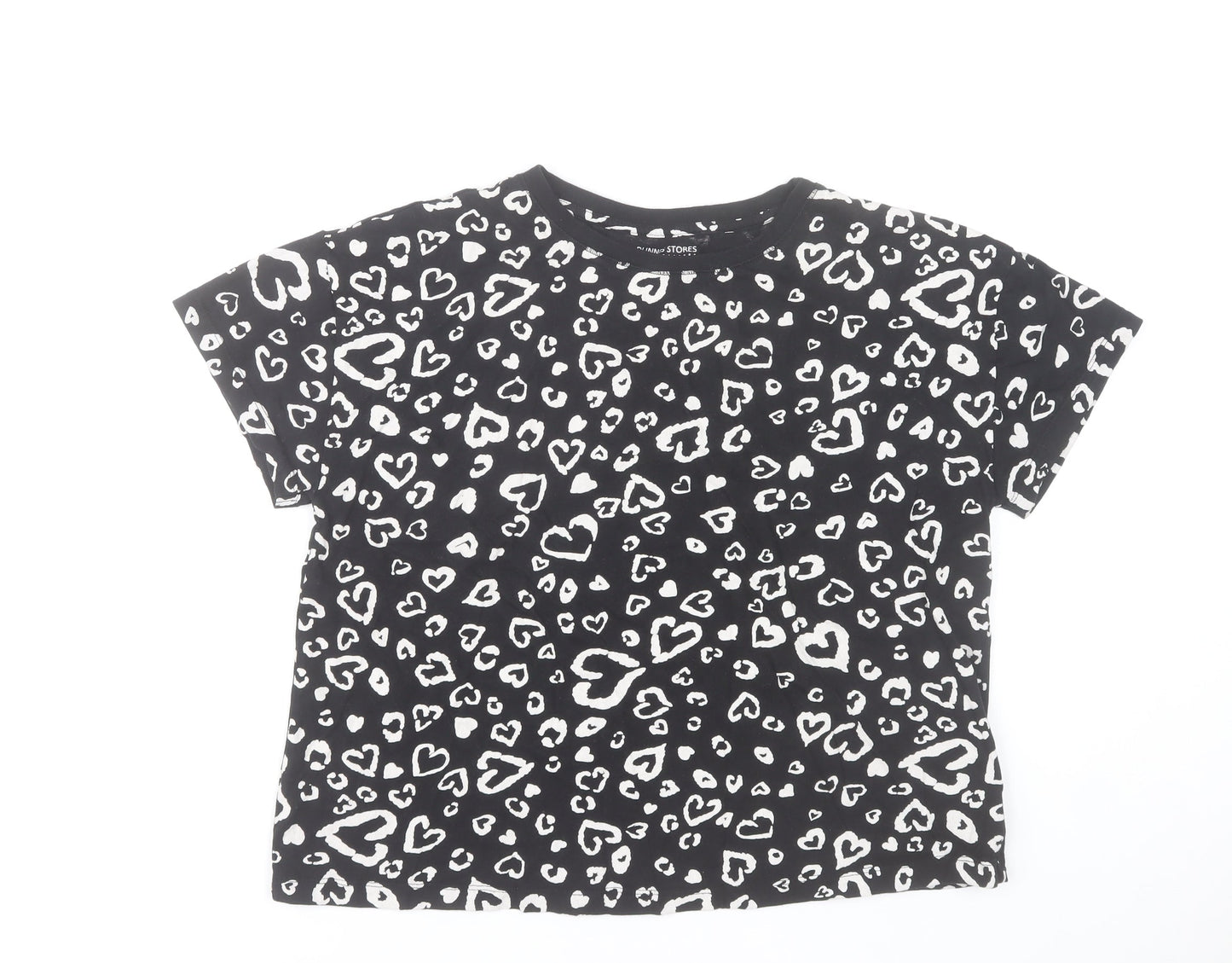 Dunnes Stores Women Black Heart Print Cotton T-Shirt Size 12