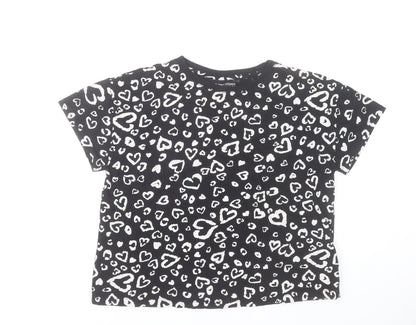 Dunnes Stores Women Black Heart Print Cotton T-Shirt Size 12