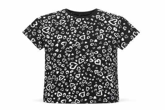 Dunnes Stores Women Black Heart Print Cotton T-Shirt Size 12