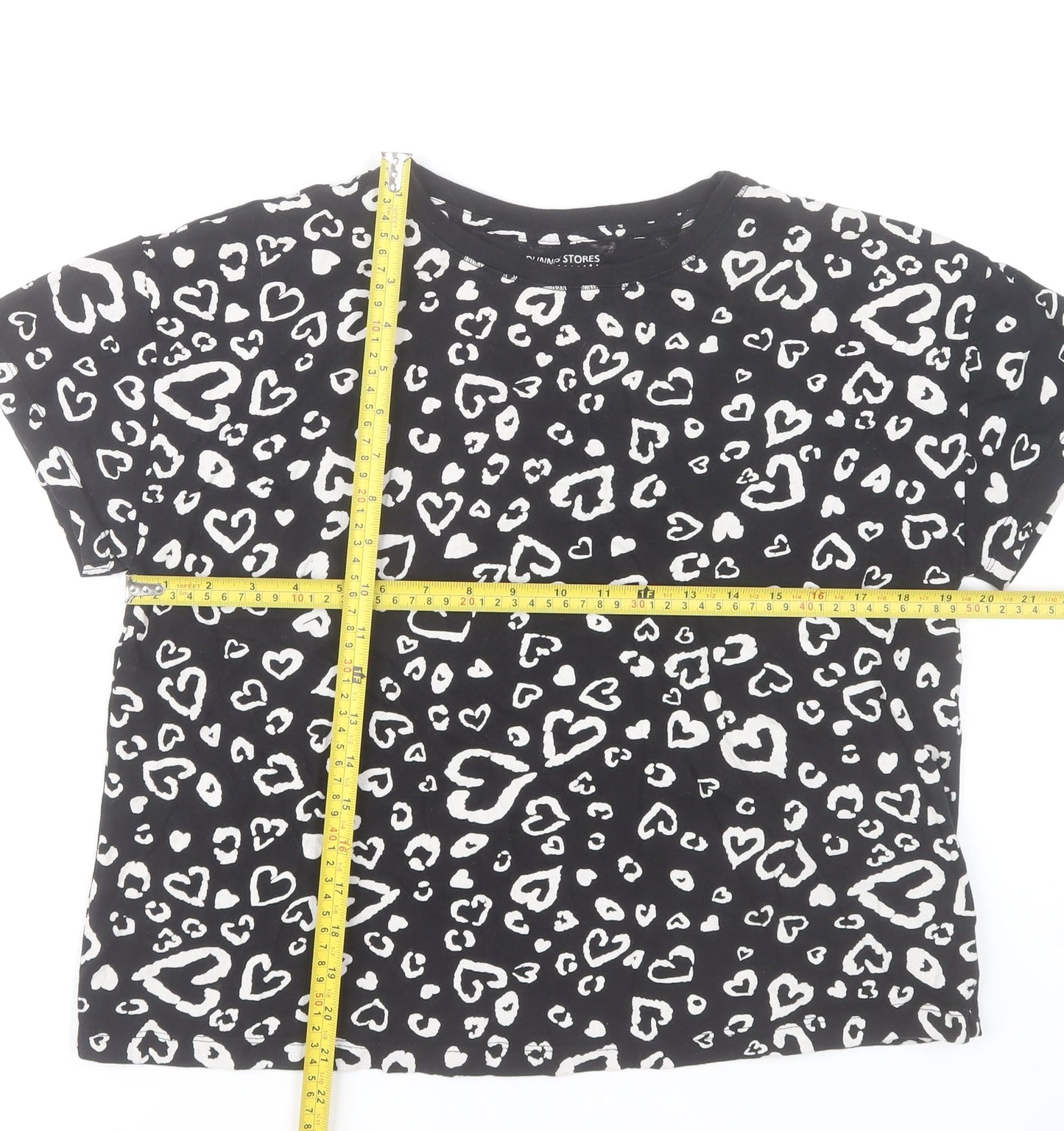 Dunnes Stores Women Black Heart Print Cotton T-Shirt Size 12