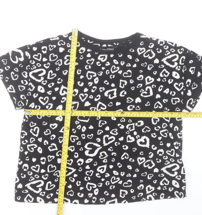 Dunnes Stores Women Black Heart Print Cotton T-Shirt Size 12