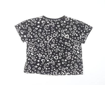 Dunnes Stores Women Black Heart Print Cotton T-Shirt Size 12