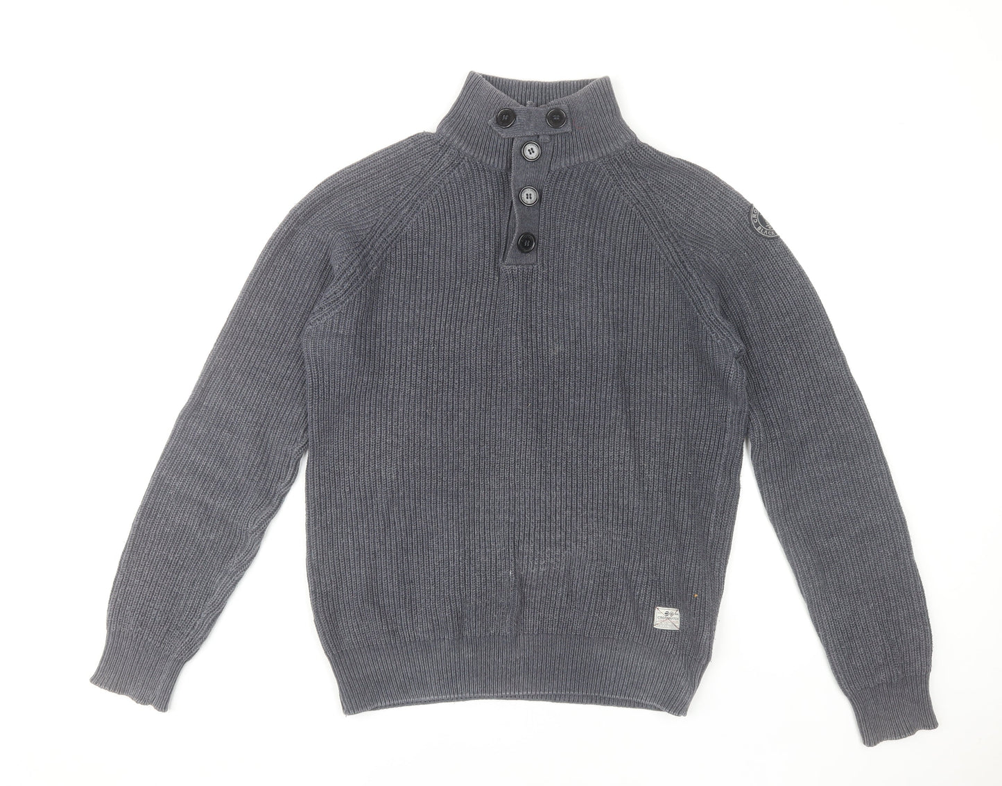 Crosshatch Men's Grey High Neck Henley Jumper L