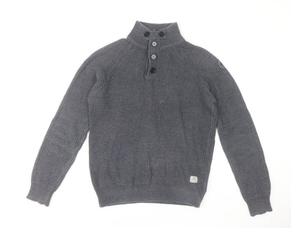 Crosshatch Men's Grey High Neck Henley Jumper L