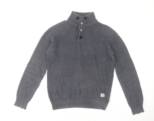 Crosshatch Men's Grey High Neck Henley Jumper L
