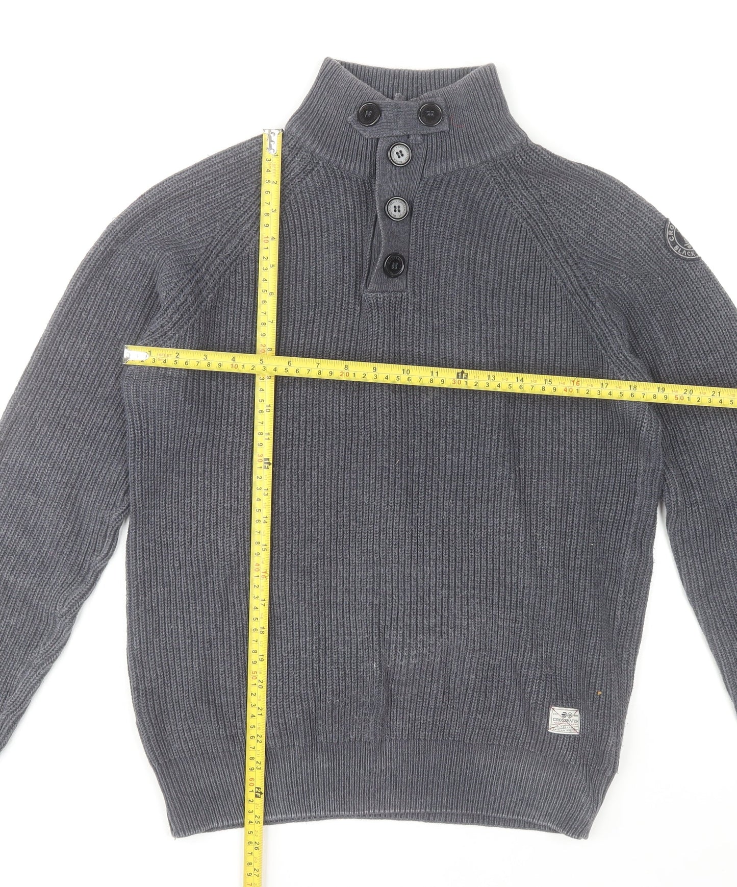 Crosshatch Men's Grey High Neck Henley Jumper L