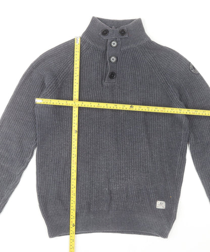 Crosshatch Men's Grey High Neck Henley Jumper L
