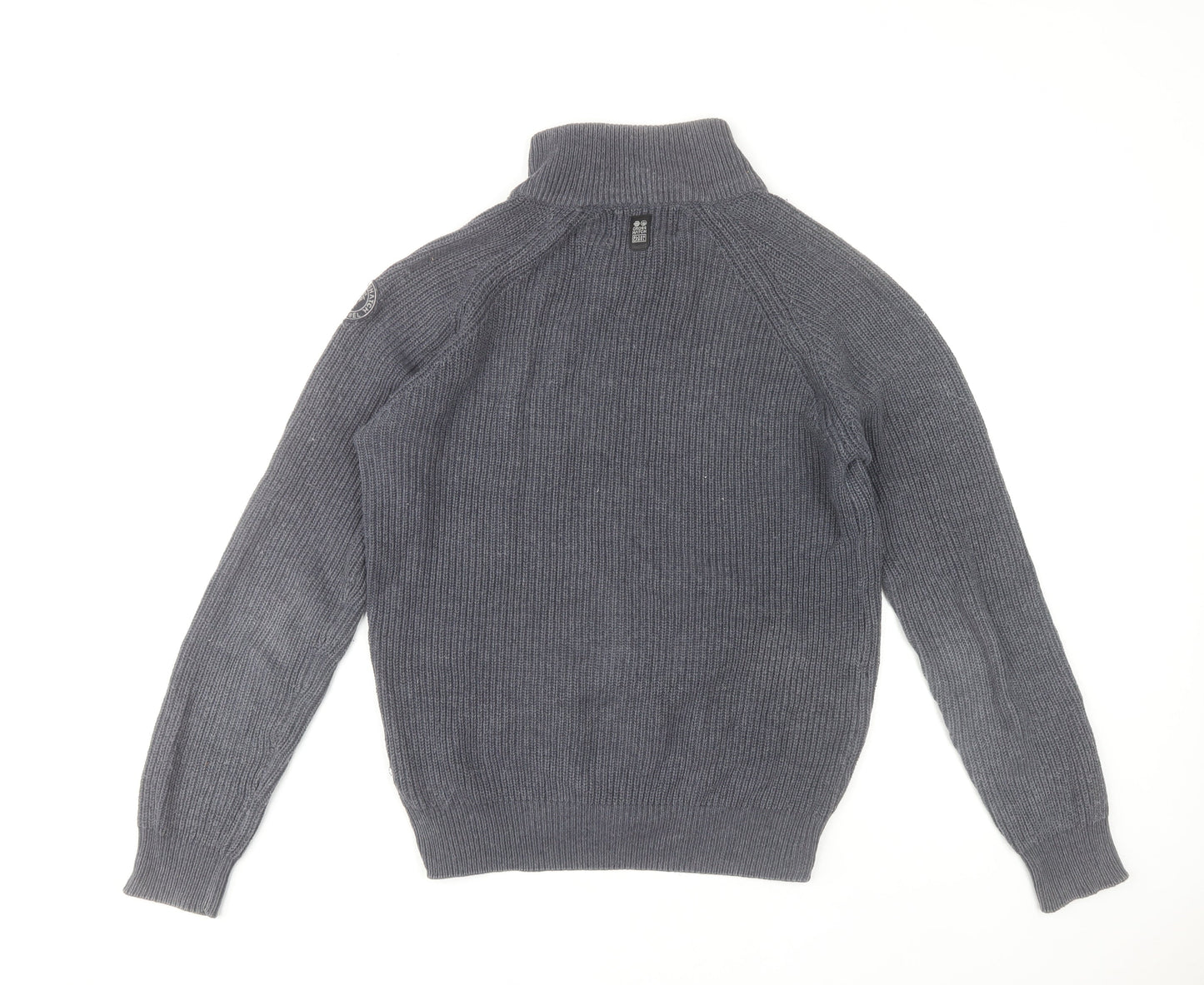 Crosshatch Men's Grey High Neck Henley Jumper L