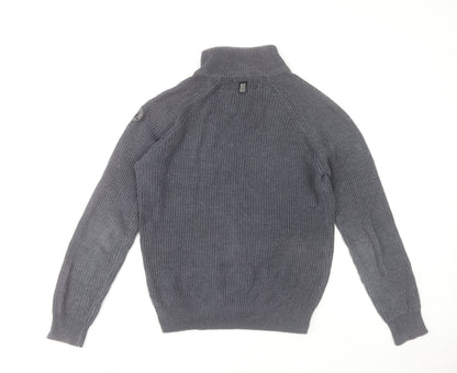 Crosshatch Men's Grey High Neck Henley Jumper L