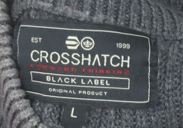Crosshatch Men's Grey High Neck Henley Jumper L
