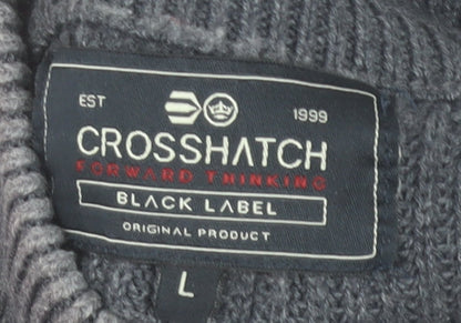 Crosshatch Men's Grey High Neck Henley Jumper L