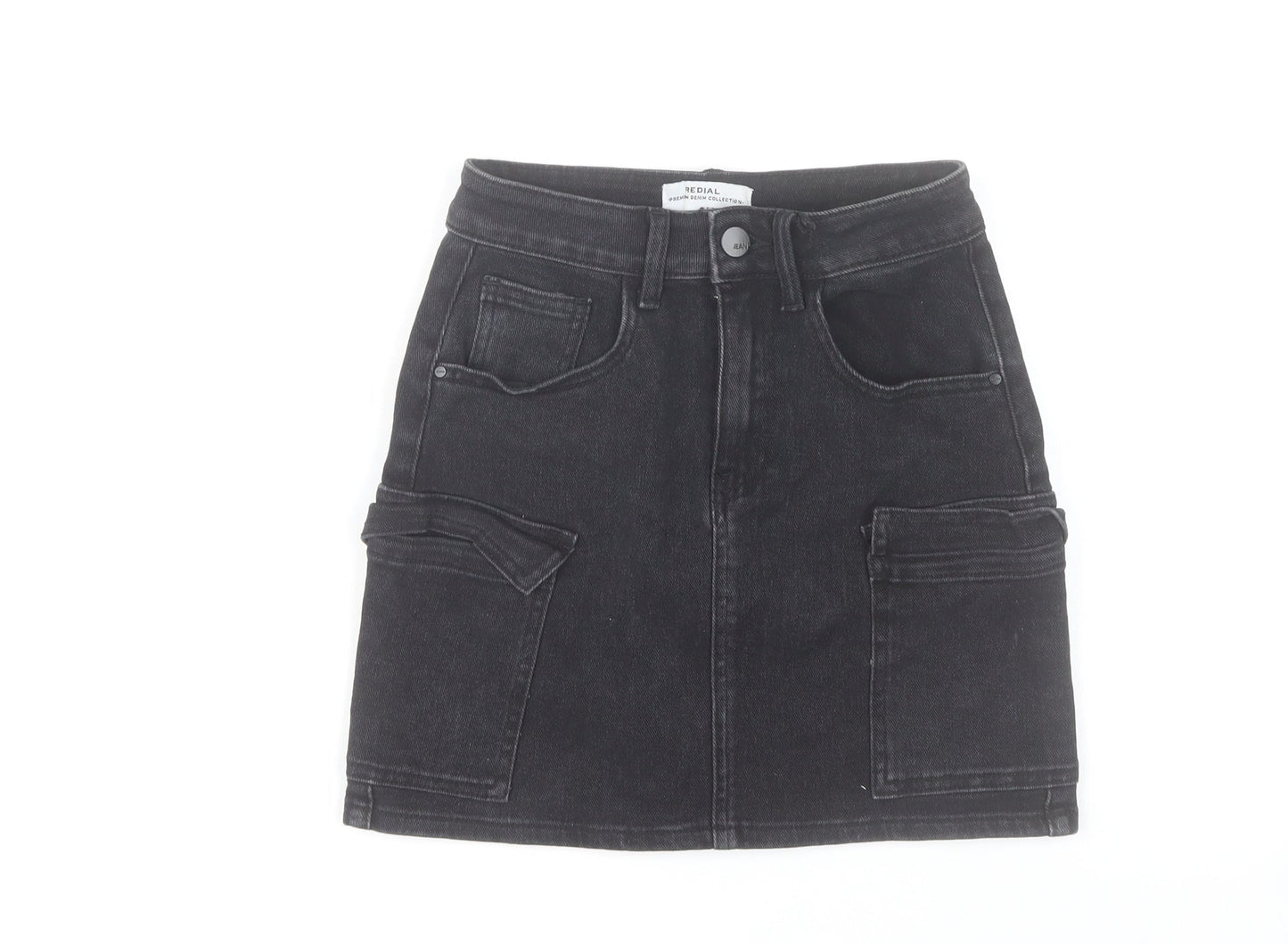 Redial Women's Black Denim Cargo Mini Skirt XS High Rise