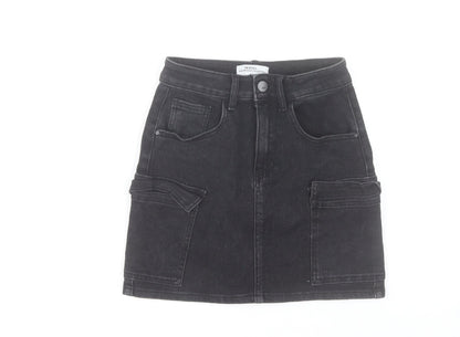 Redial Women's Black Denim Cargo Mini Skirt XS High Rise