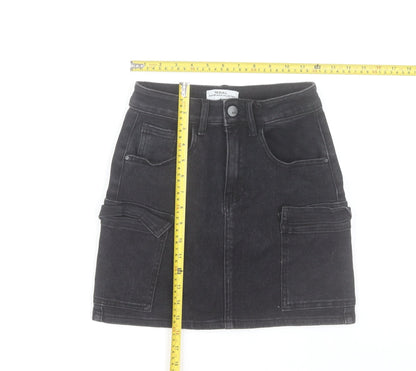 Redial Women's Black Denim Cargo Mini Skirt XS High Rise