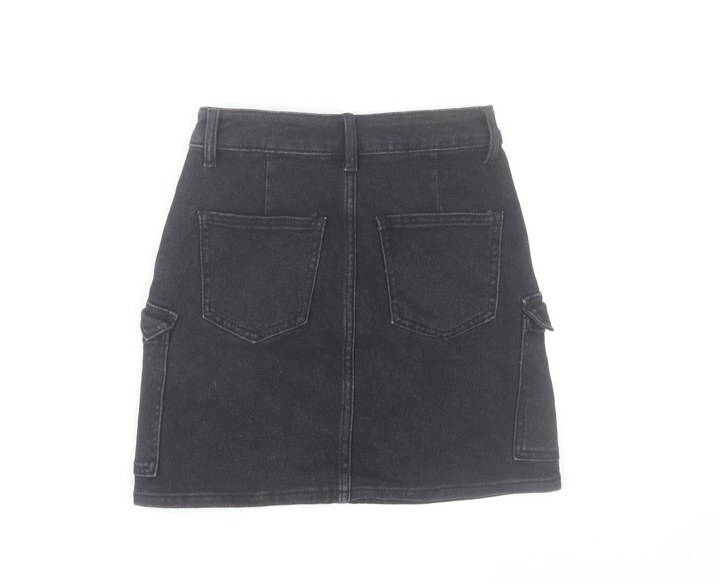 Redial Women's Black Denim Cargo Mini Skirt XS High Rise